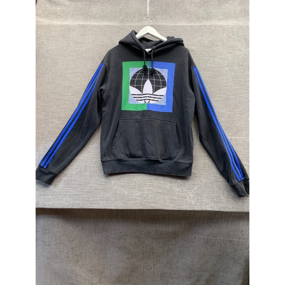 Adidas Originals Hoodie Mens Small Black Colorblock Logo Print Fleece Lined